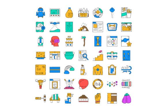 Collection of Diverse Flat Line Color Icons