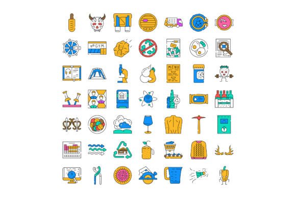 Colorful Line Art Icons for Modern Design Projects