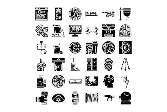 Diverse Black and White Glyph Icons for Modern Design Needs