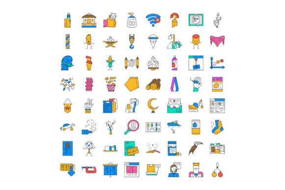 Diverse Collection of Colorful Flat Line Icons for Modern Design Needs