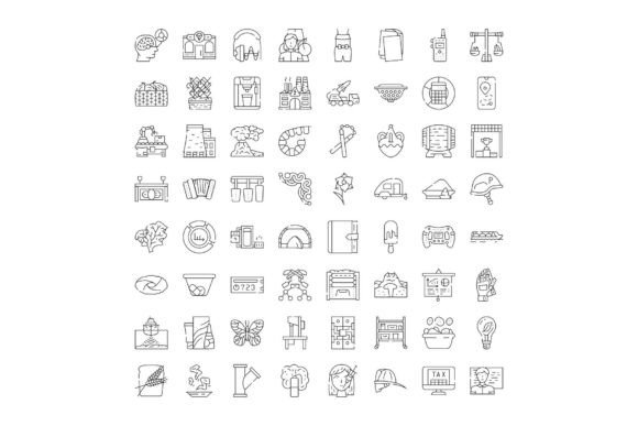 Line Icons Set Business Objects Collection